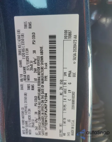 2018 Ford F150 Supercrew from USA, damaged, VIN 1FTEW1CPXJKF12194